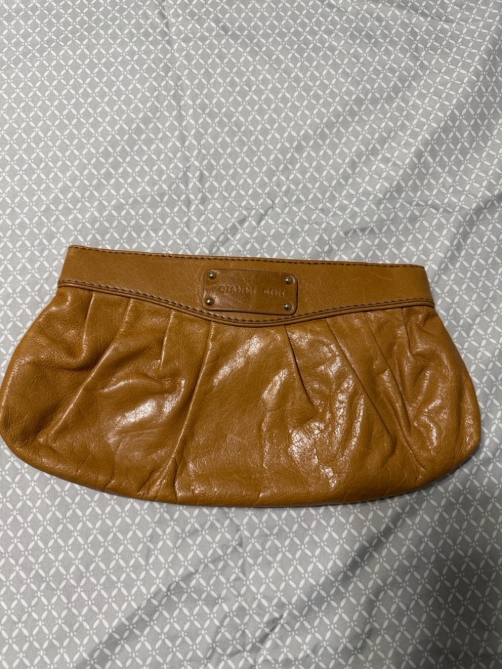 Gianni Bini Tan Leather Pleated Clutch